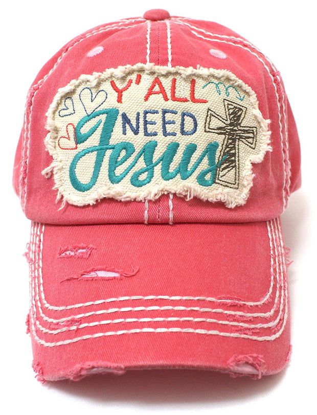 Hearts, Cross, & "Y'all Need Jesus" Patch Embroidery Hat - Caps 'N Vintage 