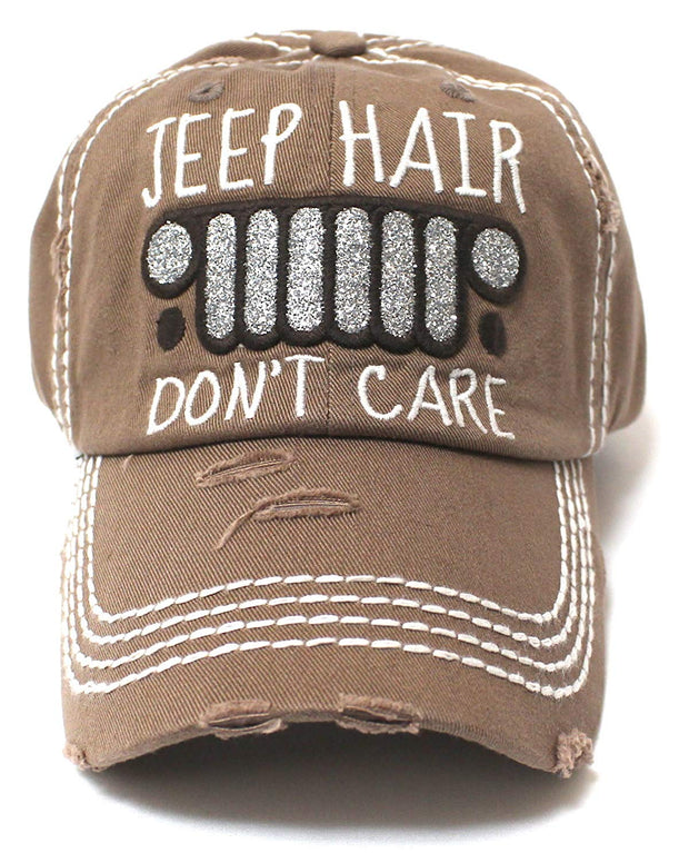 Mocha Brown Jeep Hair Don't Care Glitter Monogram Cap - Caps 'N Vintage 