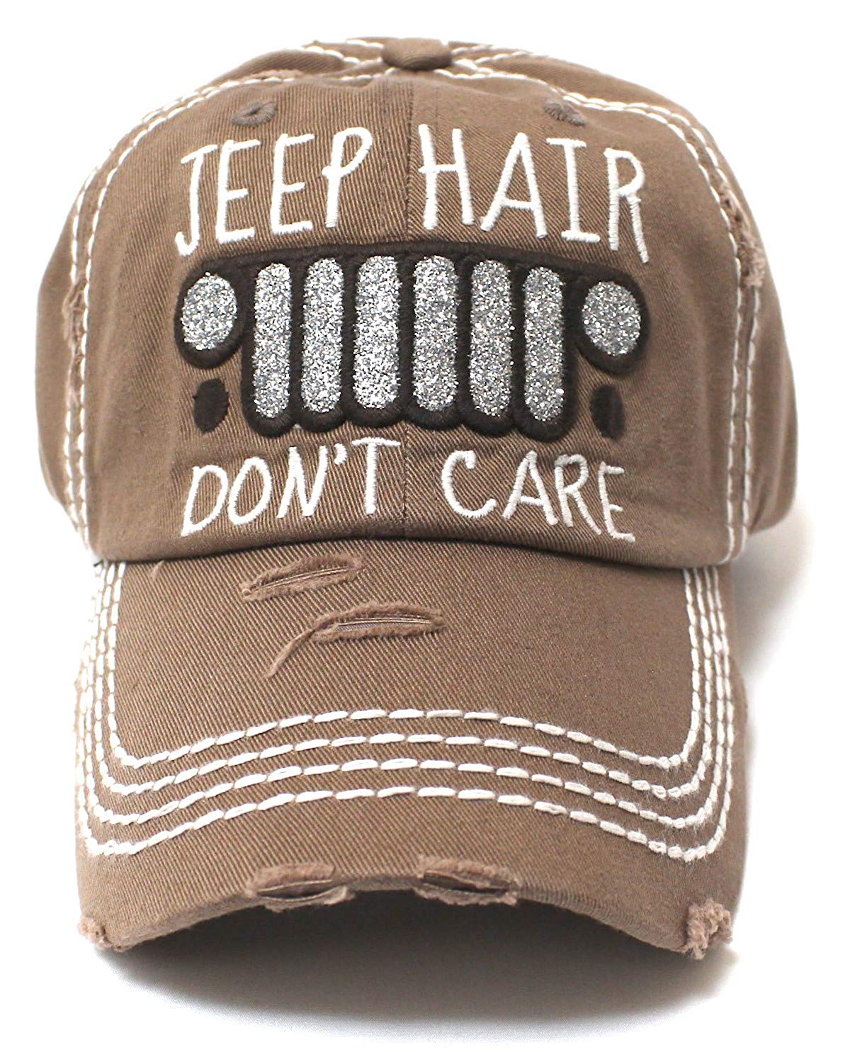 Mocha Brown Jeep Hair Don't Care Glitter Monogram Cap - Caps 'N Vintage 