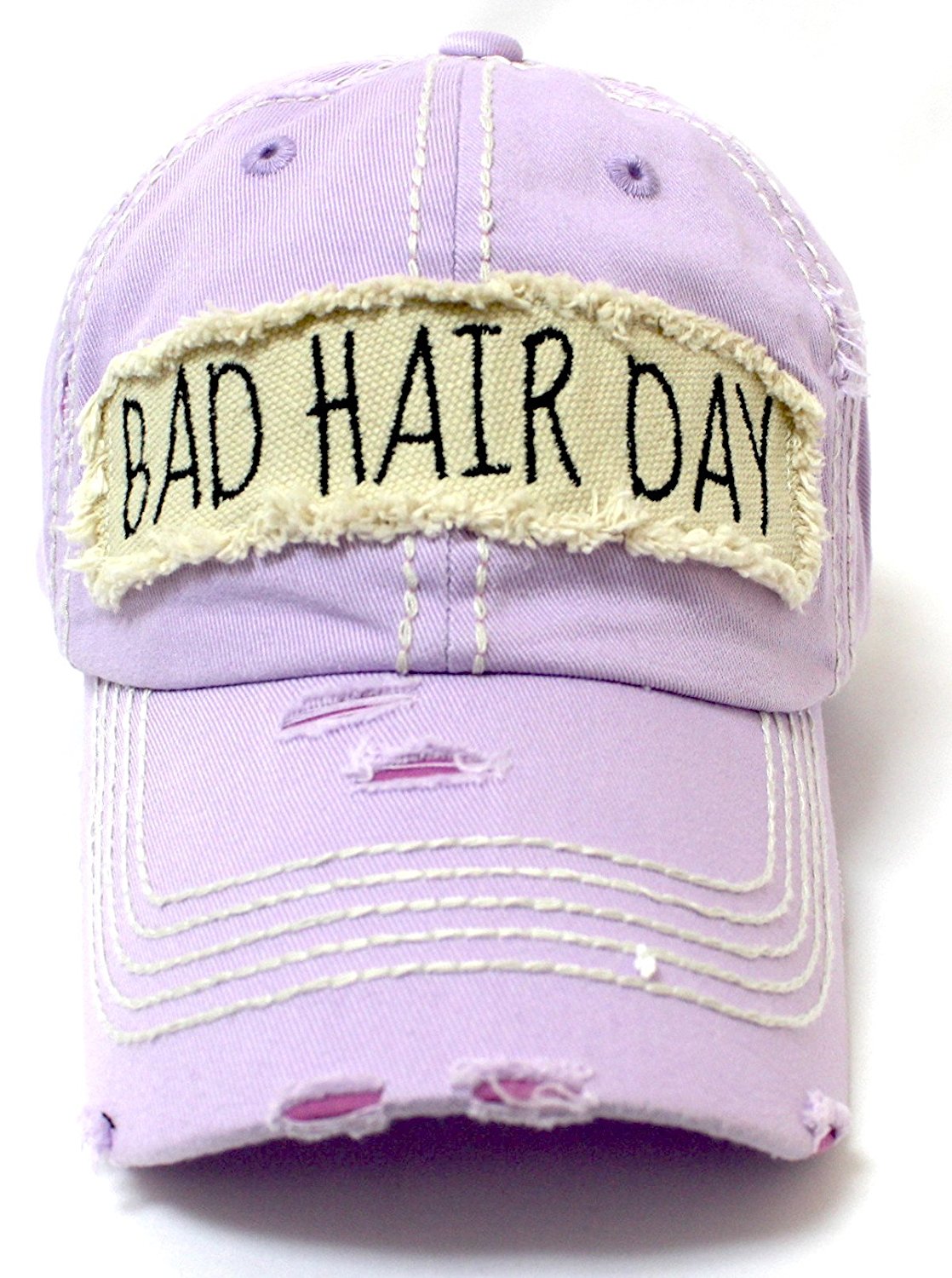 CAPS 'N VINTAGE Bad Hair Day Patch Embroidery Distressed Baseball Hat - Caps 'N Vintage 