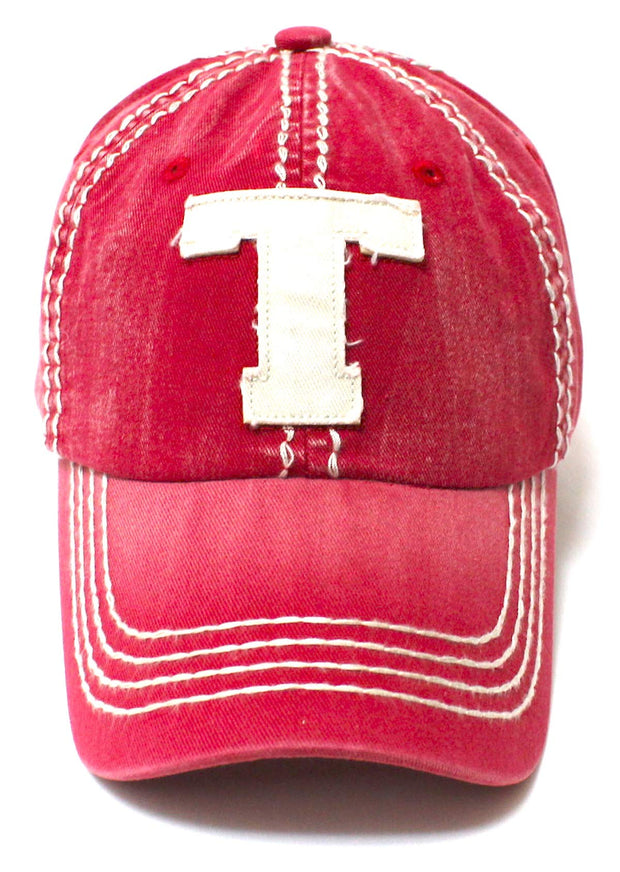 Casual Ballcap T Monogram Embroidery Adjustable Hat, Vintage Red - Caps 'N Vintage 