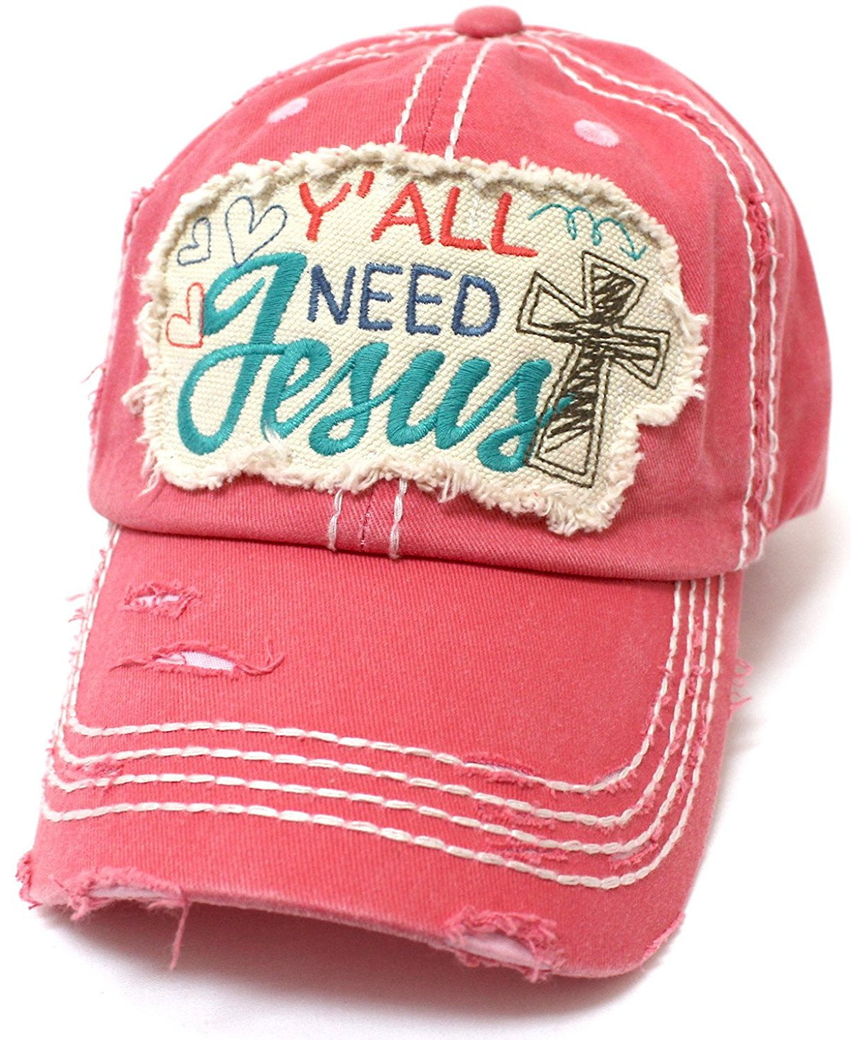 Hearts, Cross, & "Y'all Need Jesus" Patch Embroidery Hat - Caps 'N Vintage 