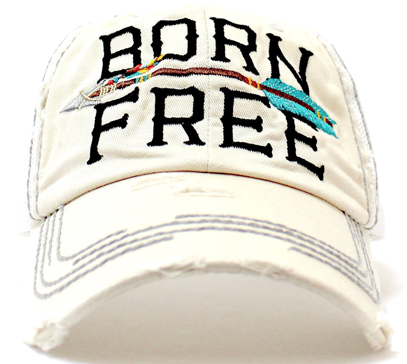 NEW!! OCEAN SUNSET COLLECTION--Stone "BORN FREE" Vintage Trucker Hat - Caps 'N Vintage 