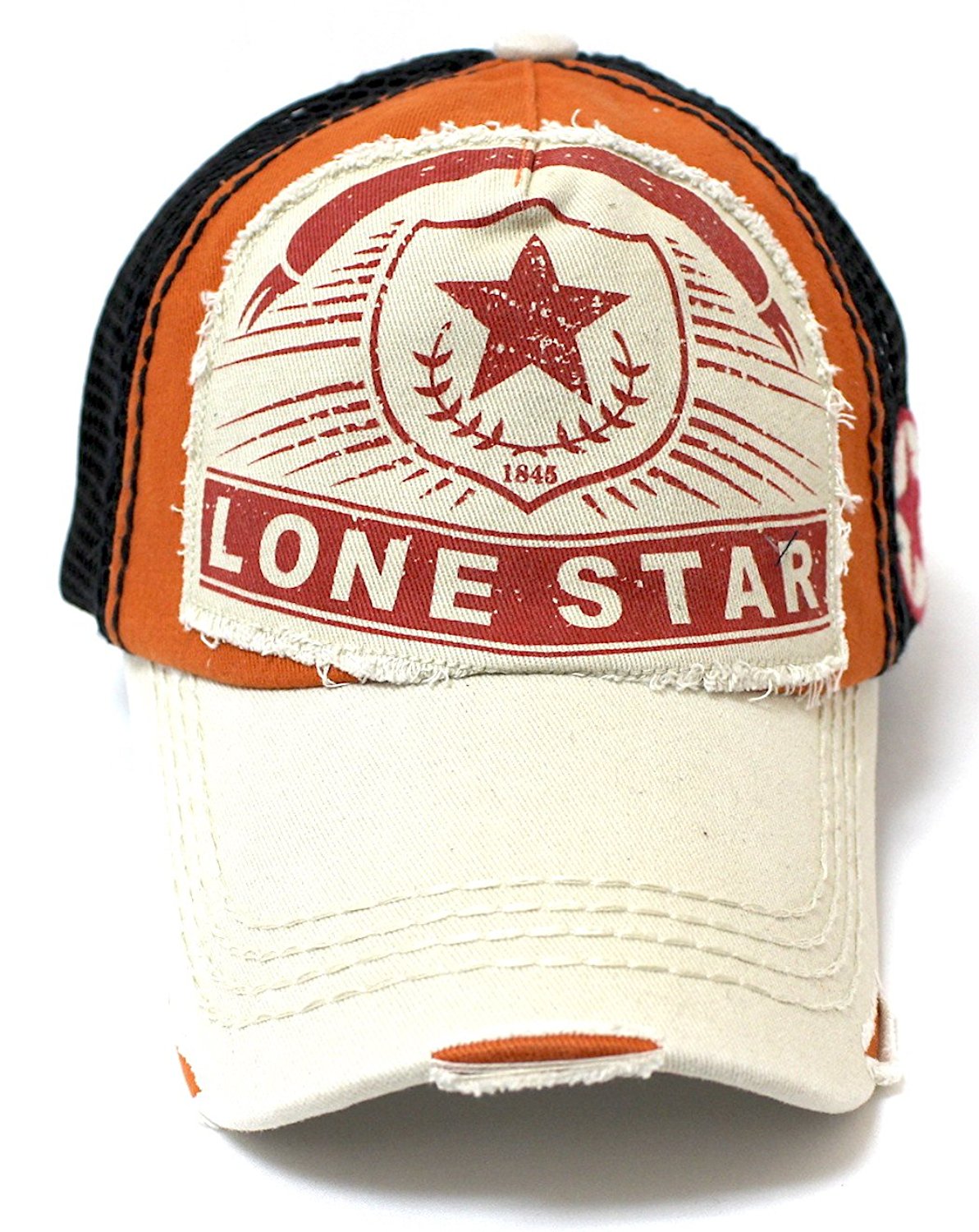 CAPS 'N VINTAGE Rust Orange/Black Meshback Lonestar Patch Embroidery Trucker Hat - Caps 'N Vintage 
