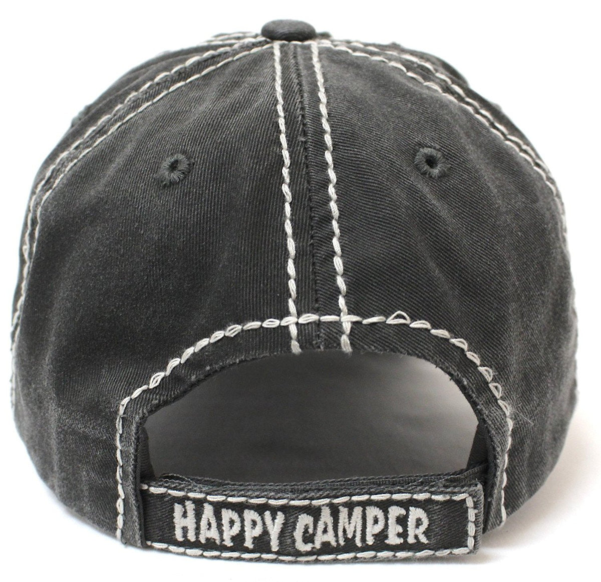 CAPS 'N VINTAGE Women's Happy Camper Camp Fire Patch Embroidery Baseball Hat-Blk/Blue - Caps 'N Vintage 