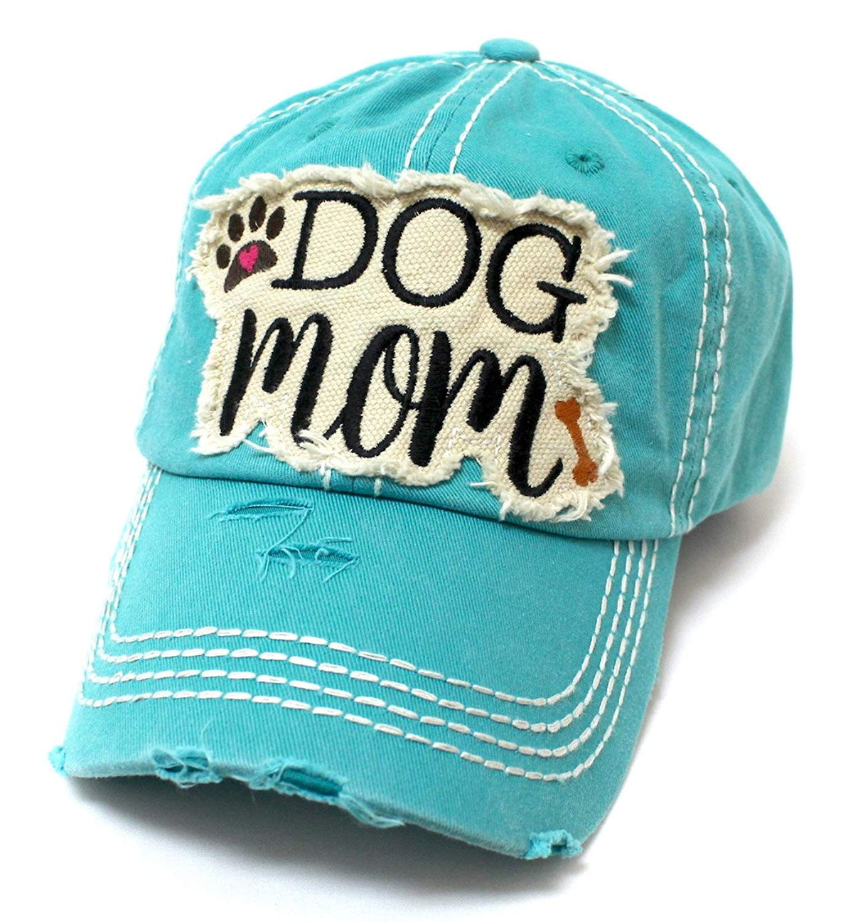 Turquoise Dog Mom Paw Print & Bone Vintage Cap - Caps 'N Vintage 