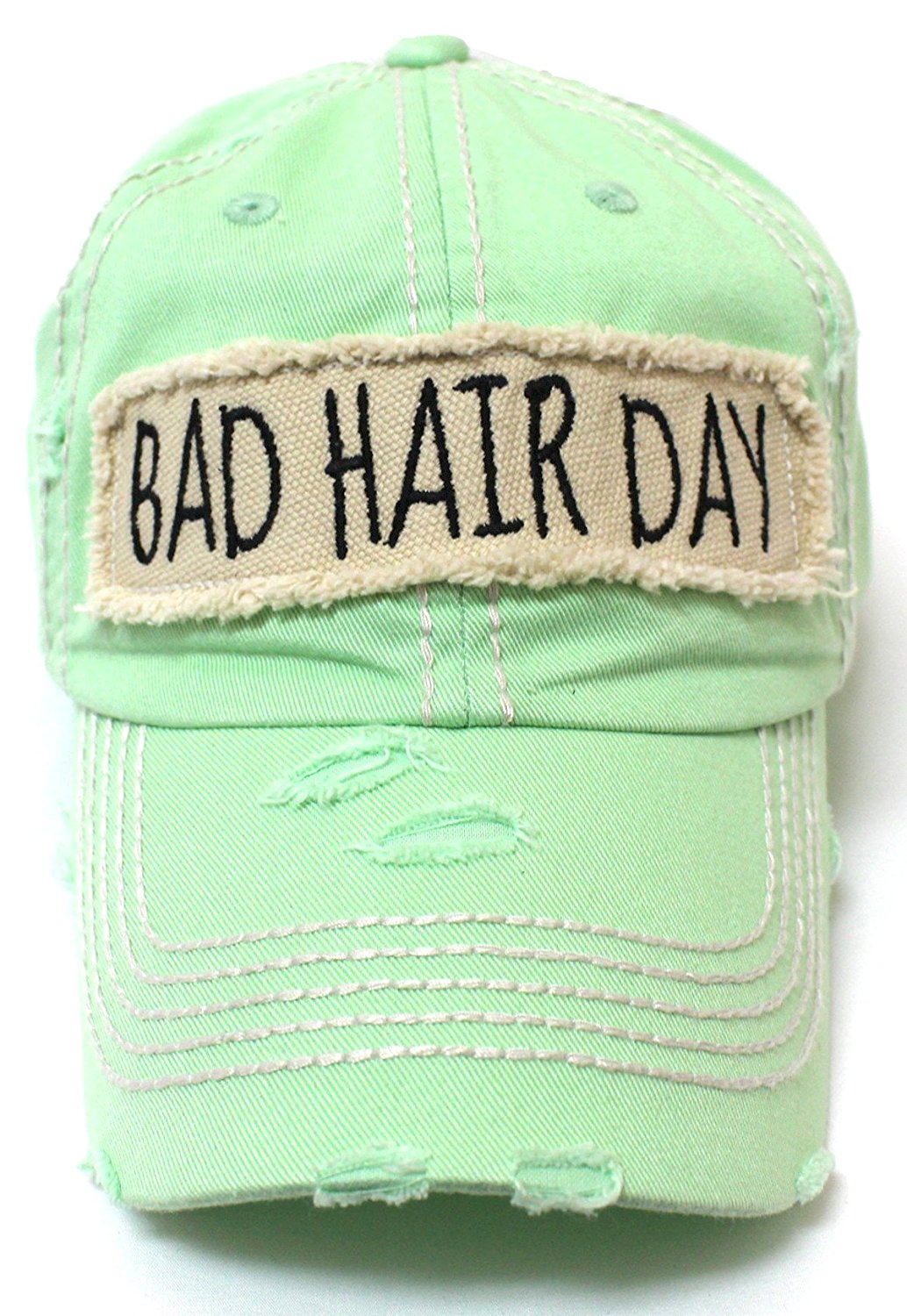 CAPS 'N VINTAGE Bad Hair Day Patch Embroidery Distressed Baseball Hat - Caps 'N Vintage 