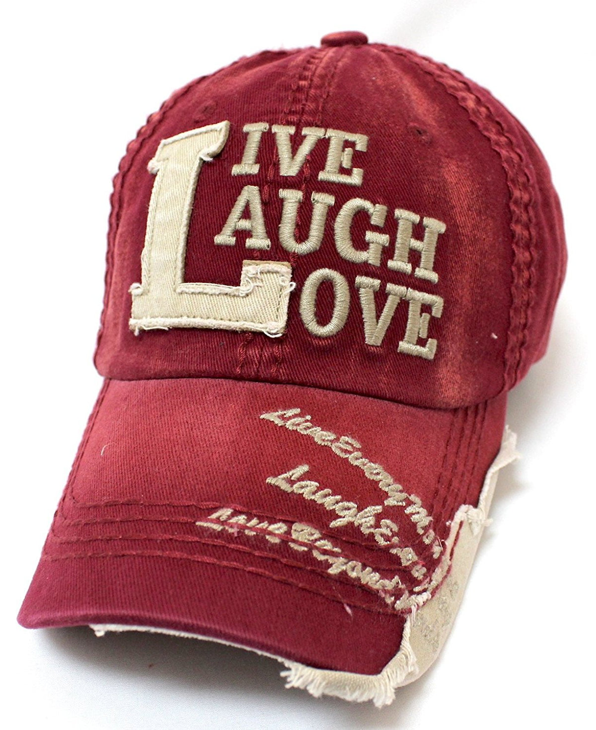 CAPS 'N VINTAGE Wine Red Live, Laugh, Love Distressed Vintage Cap - Caps 'N Vintage 