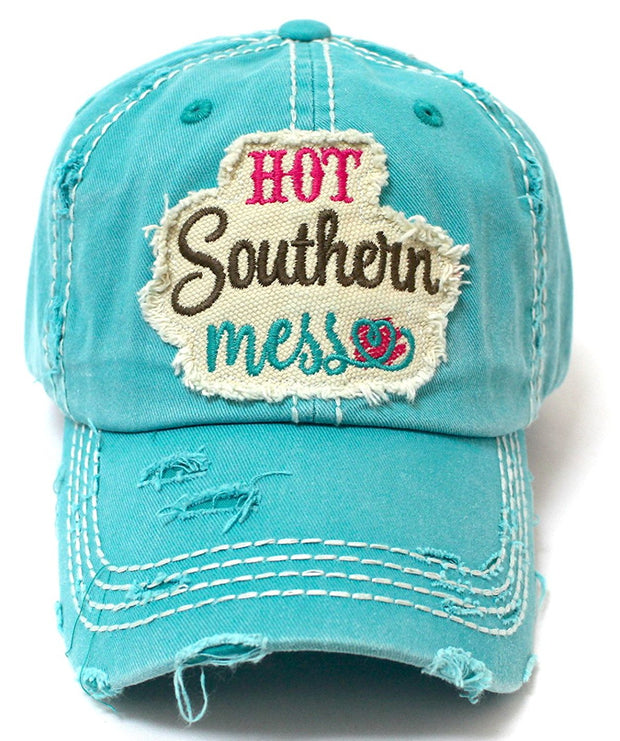 Hot Southern Mess Patch Embroidery Distressed Baseball Hat - Caps 'N Vintage 