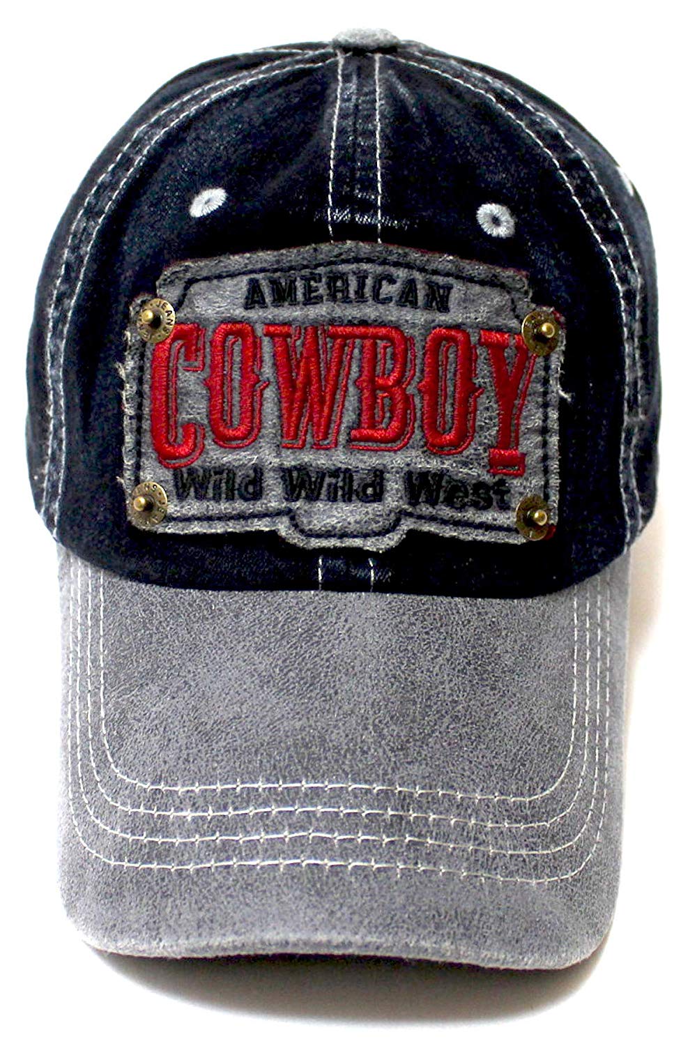 Classic Ballcap American Cowboy Wild Wild West Patch Embroidery Vintage Hat, Graphite Suede - Caps 'N Vintage 