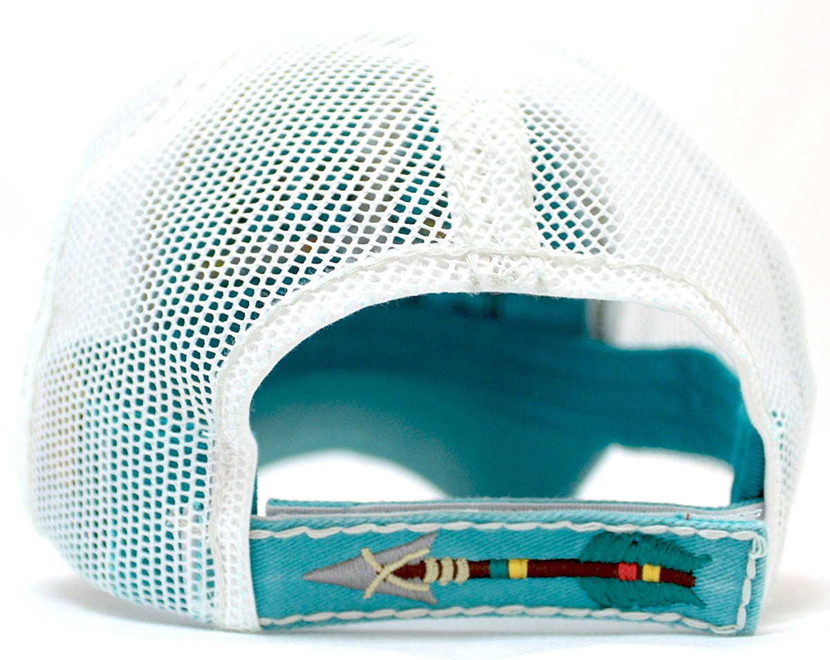 NEW!! OCEAN SUNSET COLLECTION--Turquoise Meshback "BORN FREE" Vintage Trucker Hat - Caps 'N Vintage 