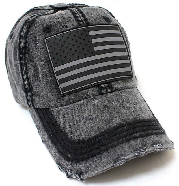 CAPS 'N VINTAGE Charcoal Grunge Grey USA Flag Vintage Ballcap - Caps 'N Vintage 