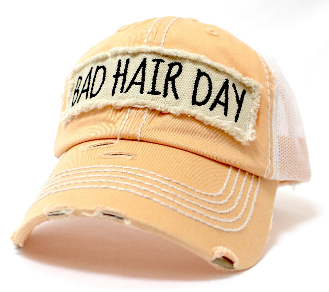 NEW! SUMMER MESH COLLECTION: Peaches & Cream "BAD HAIR DAY" Vintage Trucker Hat - Caps 'N Vintage 