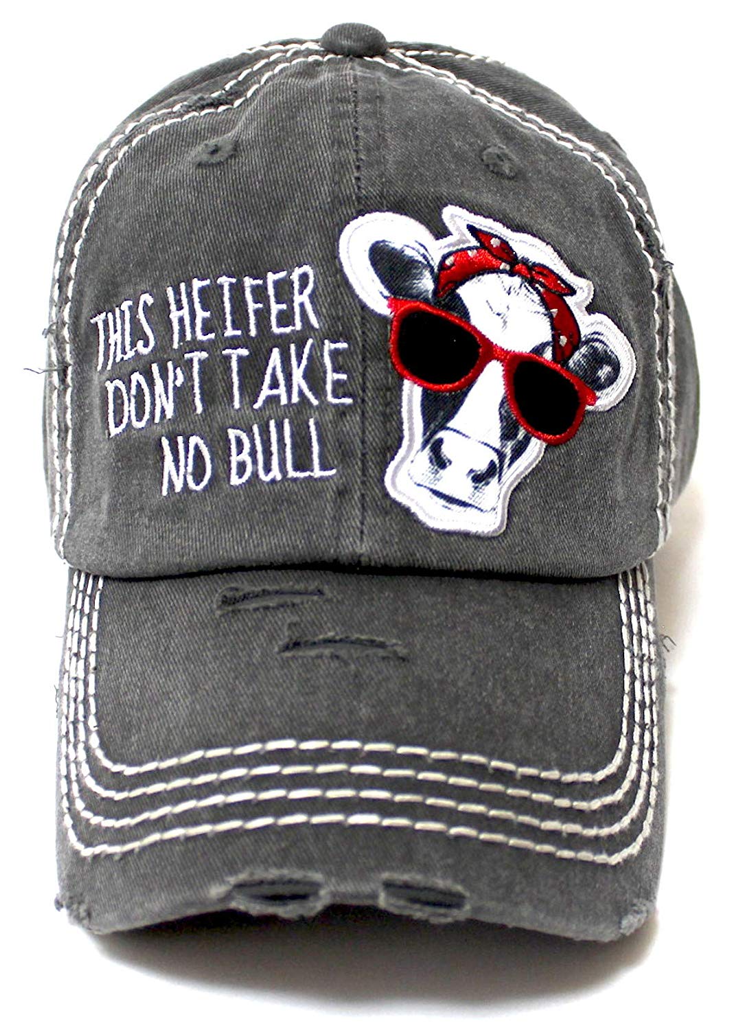 Country Humor Cap This Heifer Don't TAKE NO Bull Red Western Bandana Cow Patch Baseball Hat, Blk - Caps 'N Vintage 