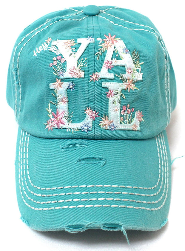 CAPS 'N VINTAGE New!! Women's Hey Y'all Spring Floral Cap-Turquoise - Caps 'N Vintage 