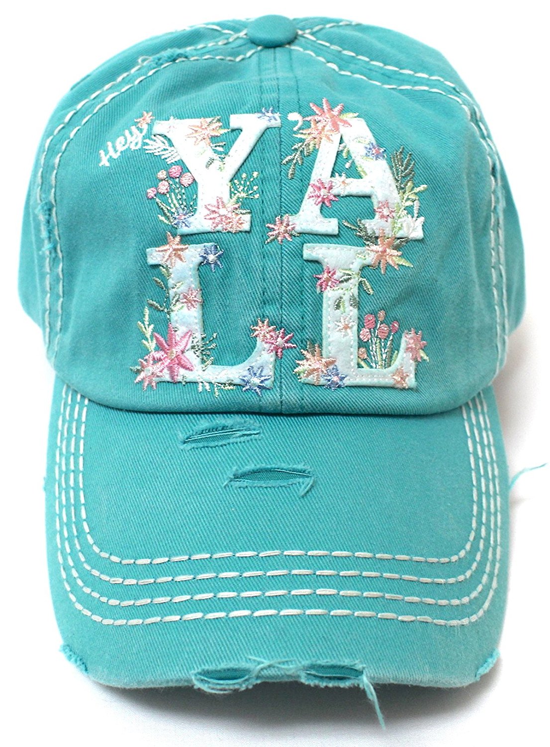 CAPS 'N VINTAGE New!! Women's Hey Y'all Spring Floral Cap-Turquoise - Caps 'N Vintage 