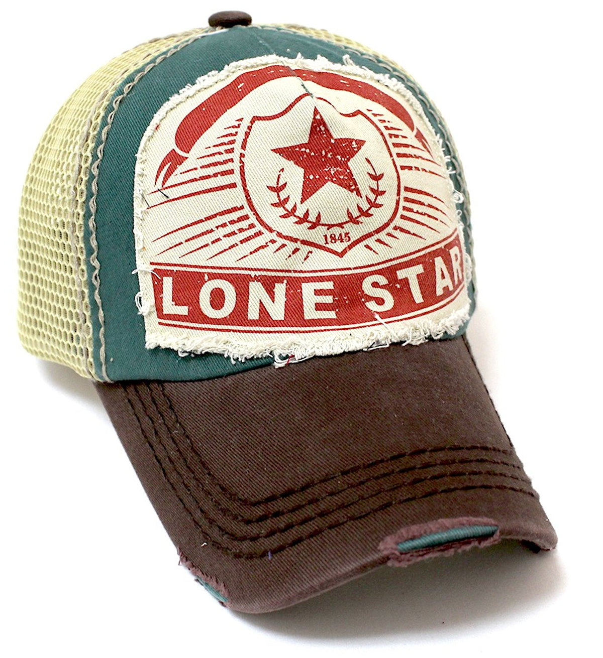 CAPS 'N VINTAGE Meshback Lonestar Distressed, Patch Embroidery Trucker Hat - Caps 'N Vintage 