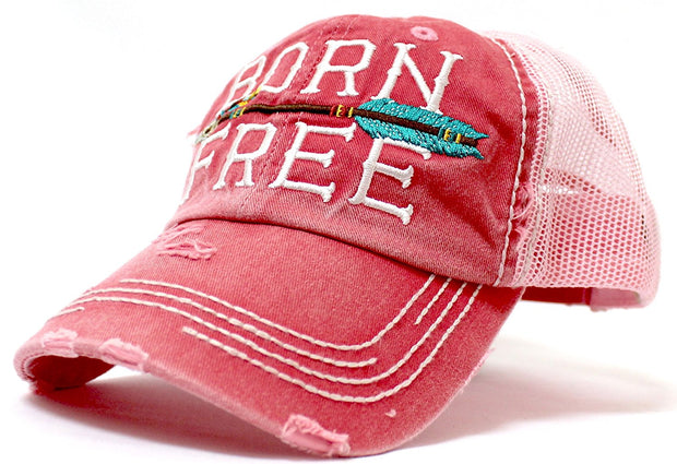 NEW!! OCEAN SUNSET COLLECTION--ROSE-PINK "BORN FREE" Vintage Trucker Hat - Caps 'N Vintage 