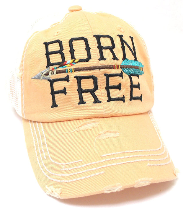 NEW!! OCEAN SUNSET COLLECTION--Peachy Sand "BORN FREE" Vintage Trucker Hat - Caps 'N Vintage 