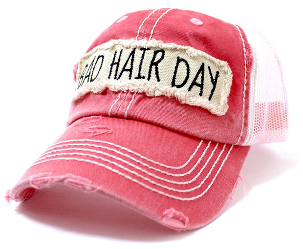 NEW! SUMMER MESH COLLECTION: Rose-Pink "BAD HAIR DAY" Vintage Trucker Hat - Caps 'N Vintage 