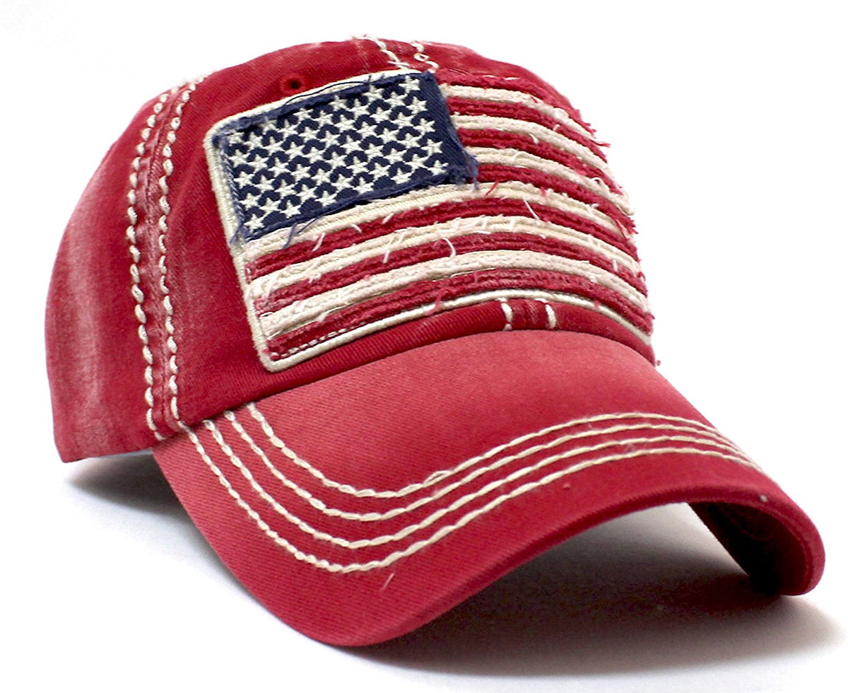 CAPS 'N VINTAGE Vintage Red Oversized American Flag Patch Embroidery Baseball Cap - Caps 'N Vintage 