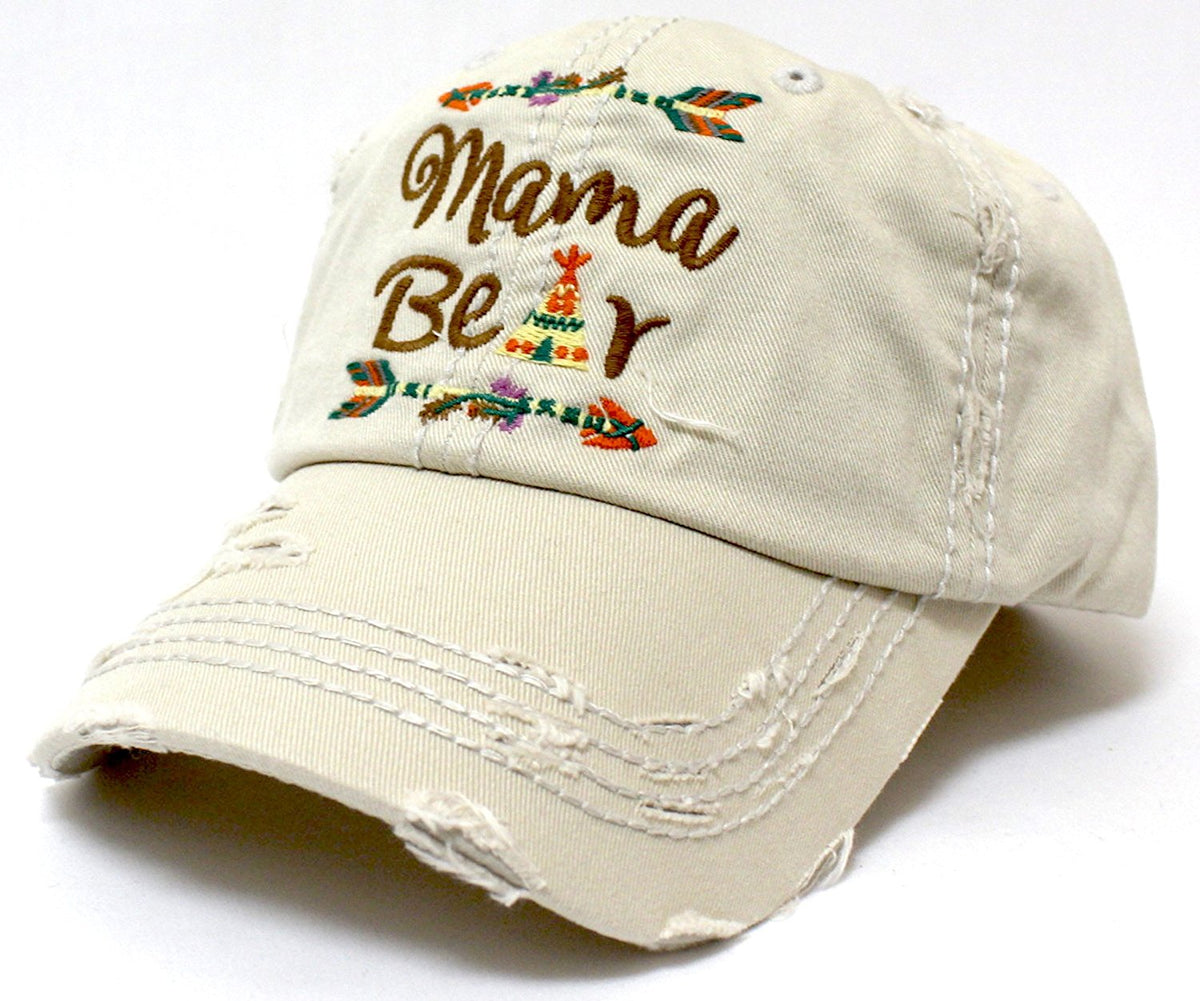 STONE "Mama Bear" Cap w/ Distressed Detail & Tribal Arrow Native Theme Embroidery - Caps 'N Vintage 
