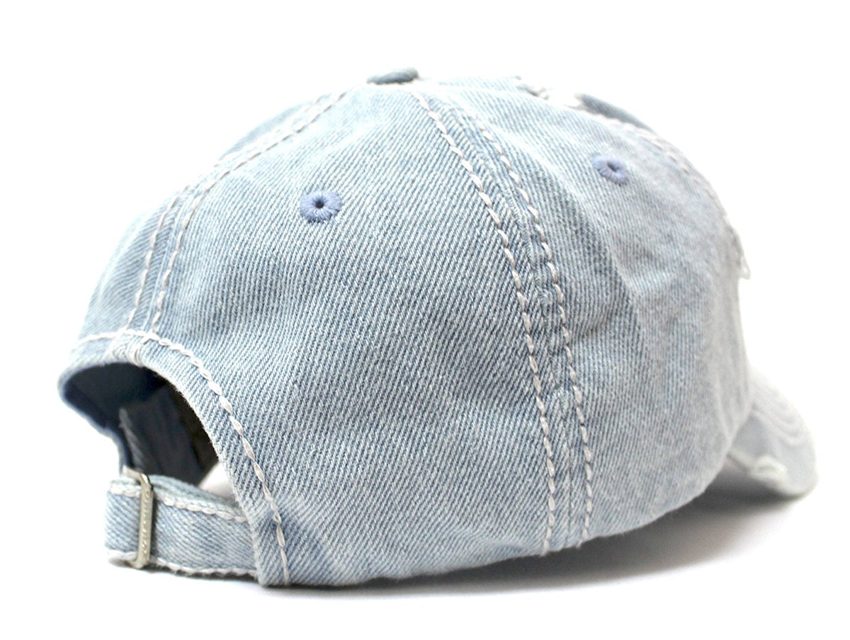 Vintage-Denim Washed "Happy Camper" Patch Embroidery Baseball Cap - Caps 'N Vintage 