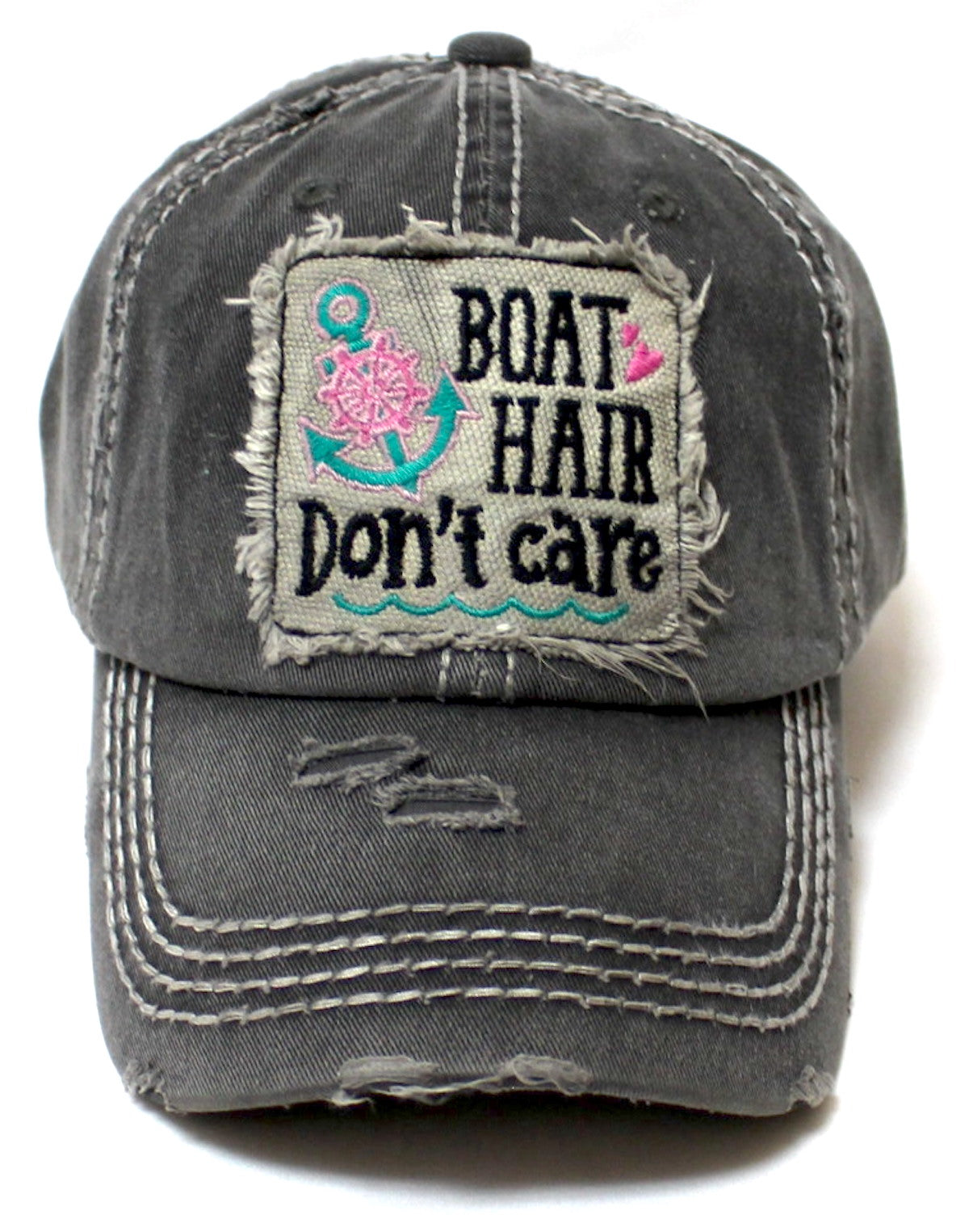 CAPS 'N VINTAGE Women's Ballcap Boat Hair Don't Care Patch Embroidery Hat