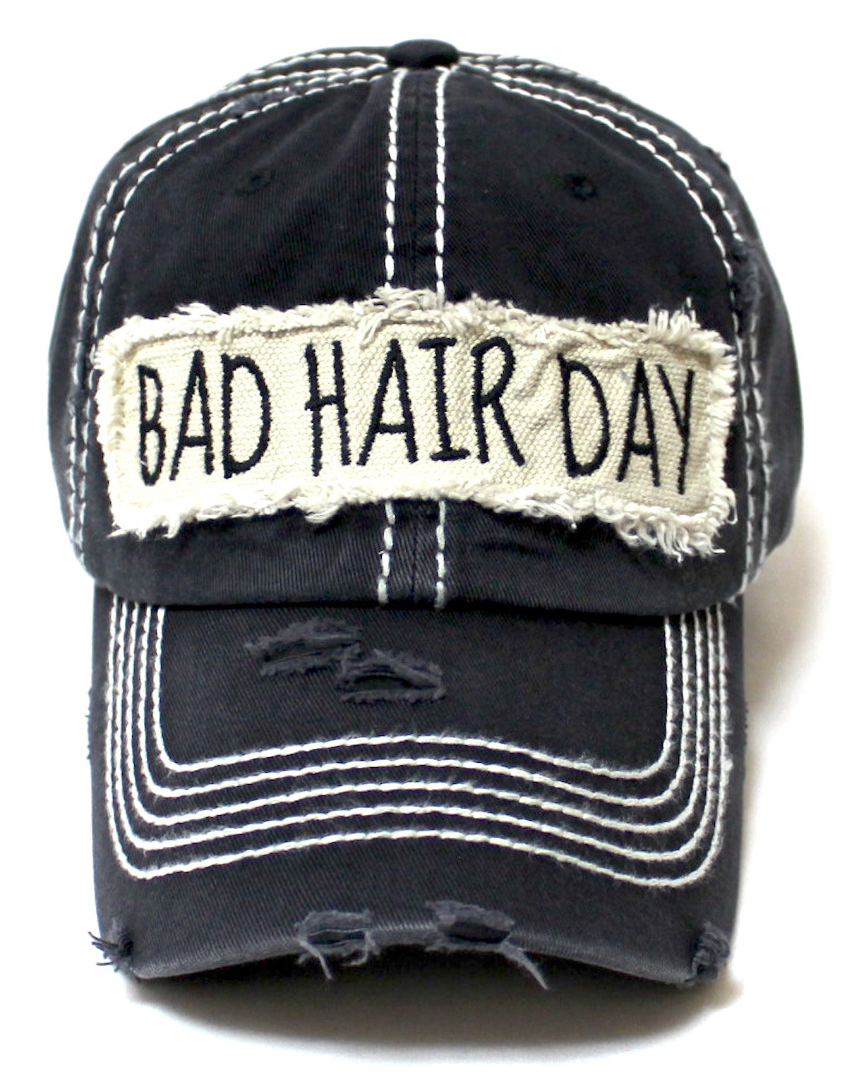 Onyx Black "BAD HAIR DAY" Embroidery Patch Baseball Cap
