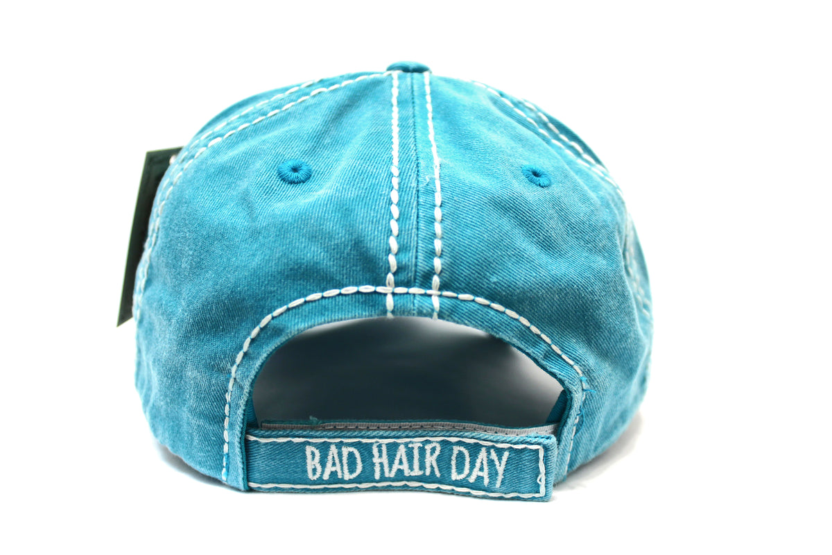 Turquoise "BAD HAIR DAY" Patch Embroidery Vintage Cap - Caps 'N Vintage 