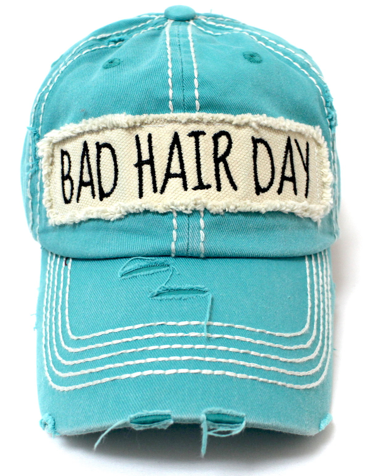 Turquoise "BAD HAIR DAY" Patch Embroidery Vintage Cap - Caps 'N Vintage 