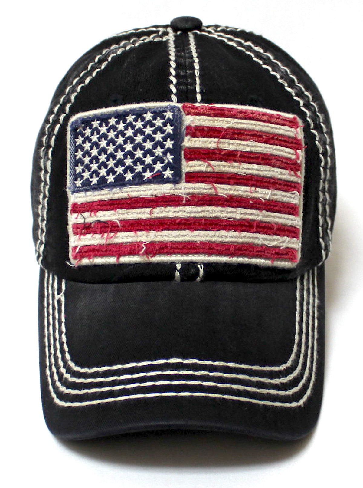 Oversized Vintage AMERICAN FLAG Patch Embroidery Baseball Cap, Black - Caps 'N Vintage 