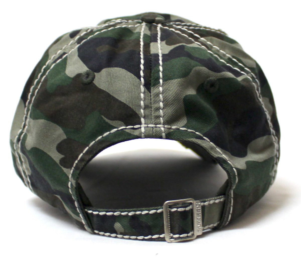 Distressed Adjustable Ballcap God Bless America Eagle USA Flag Monogram Embroidery Hat, Army Camoflauge - Caps 'N Vintage 