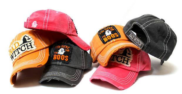Women's Vintage Baseball Cap I'm Here for The Boos Halloween Spirit Patch Embroidery Hat, Pumpkin Spice Latte