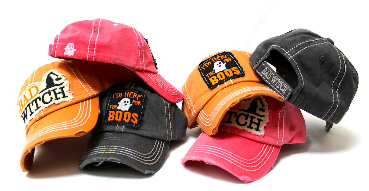 Women's Vintage Baseball Cap I'm Here for The Boos Halloween Spirit Patch Embroidery Hat, Pumpkin Spice Latte