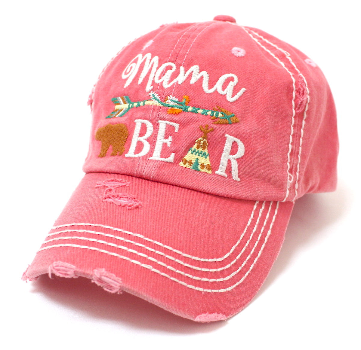 CAPS 'N VINTAGE Mama Bear Indian Teepee Themed Distressed Cap - Caps 'N Vintage 