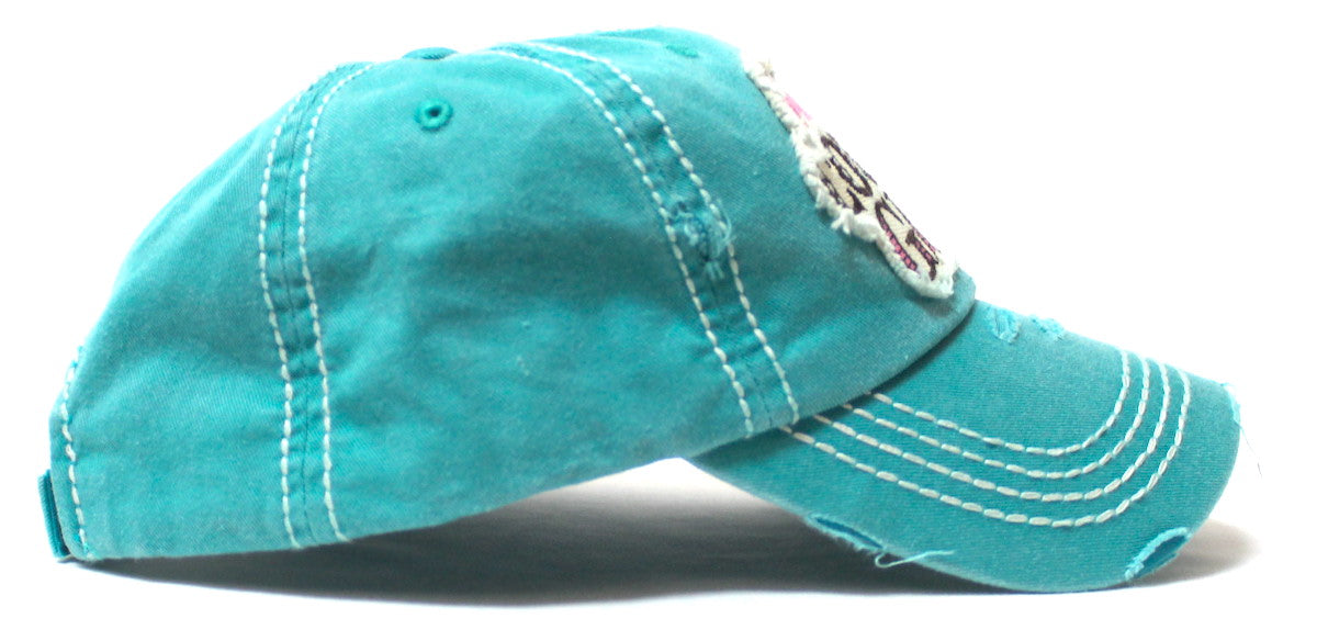 Women's Summer Cap Just a Country Girl Spring Floral Patch Embroidery Adjustable Hat, California Turquoise Blue - Caps 'N Vintage 