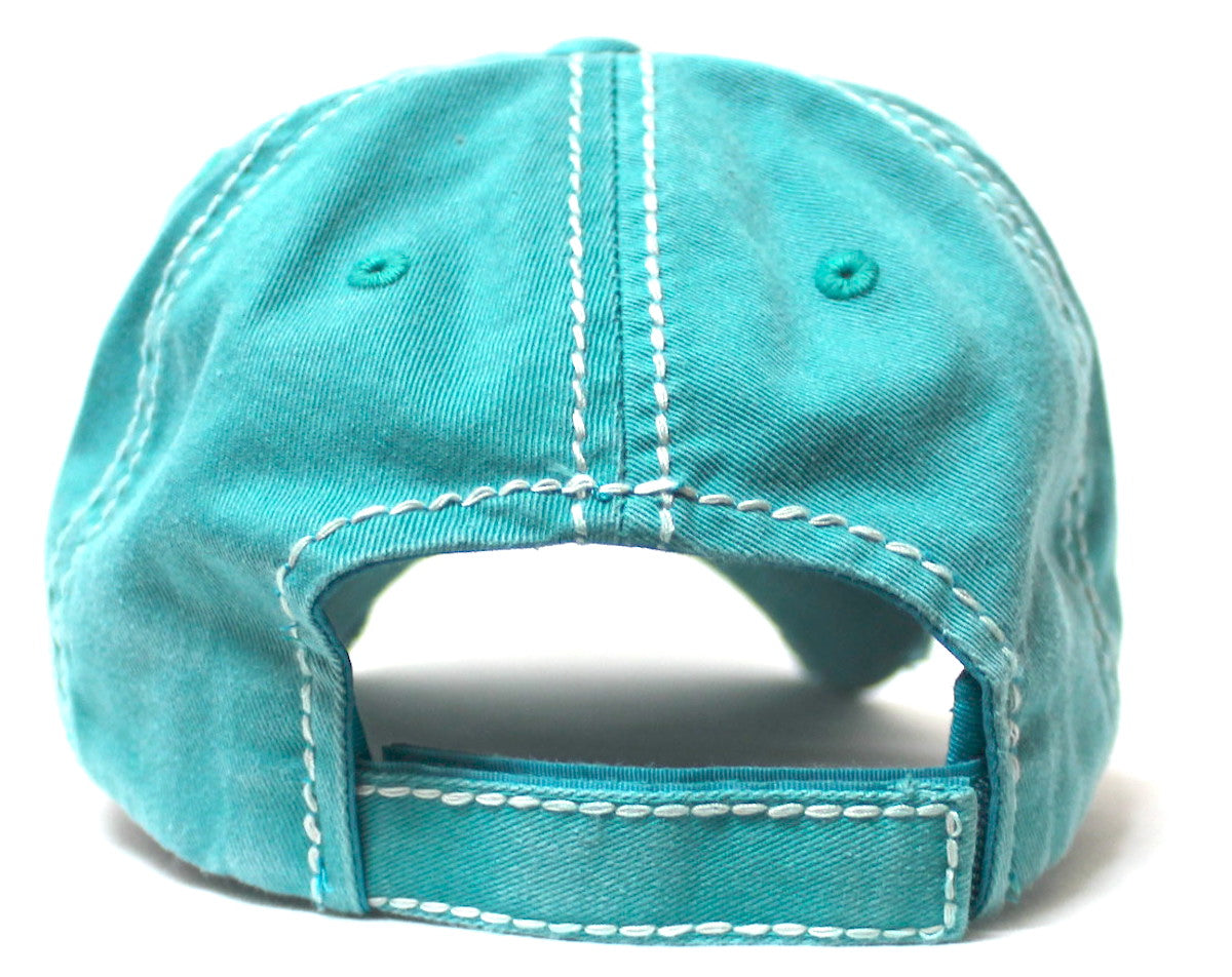 Women's Summer Cap Just a Country Girl Spring Floral Patch Embroidery Adjustable Hat, California Turquoise Blue - Caps 'N Vintage 