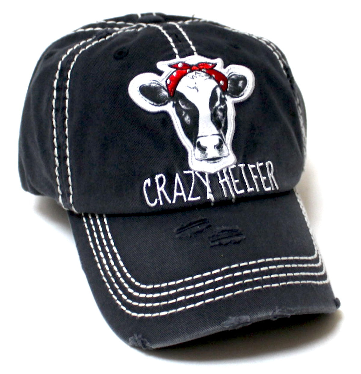 Onyx Black Crazy Heifer Cow Patch Embroidery Hat – Caps 'N Vintage