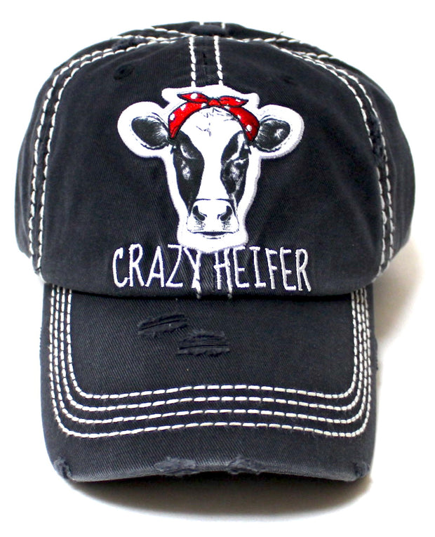 Onyx Black Crazy Heifer Cow Patch Embroidery Hat - Caps 'N Vintage 