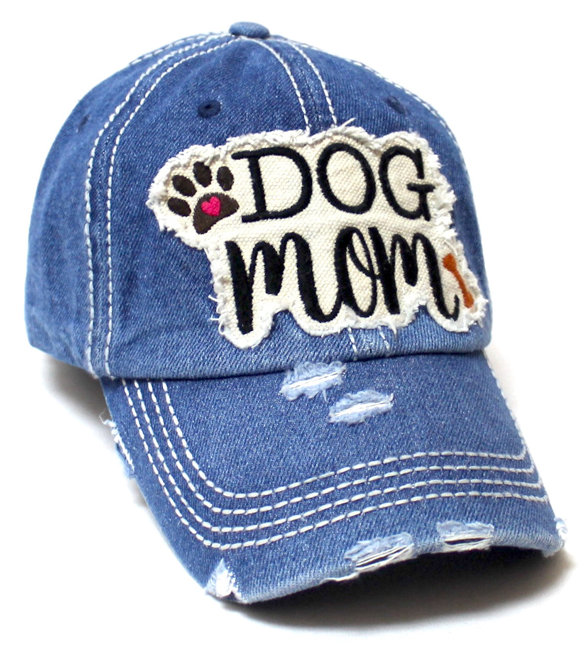 Denim Blue Dog Mom Paw Print & Bone Vintage Cap