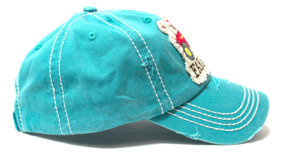 Women's Distressed Hat Farm Girl Country Love Patch Embroidery Monogram Ballcap, California Beach Blue - Caps 'N Vintage 