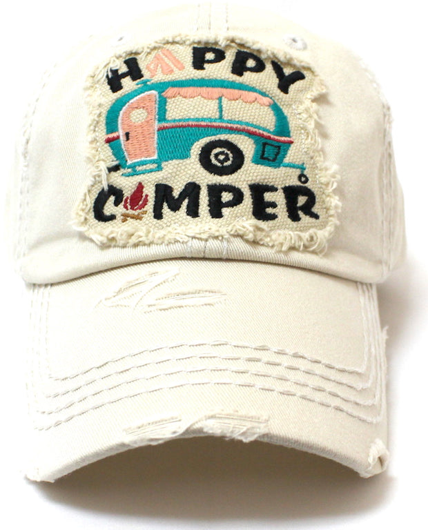 Stone Happy Camper Campfire & Log Patch Embroidery Cap - Caps 'N Vintage 