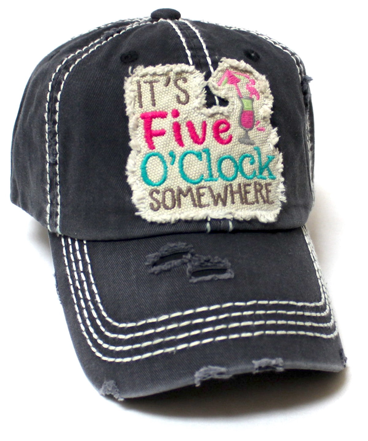 CAPS 'N VINTAGE Women's It's Five O'Clock Somewhere Patch Embroidery Monogram Hat