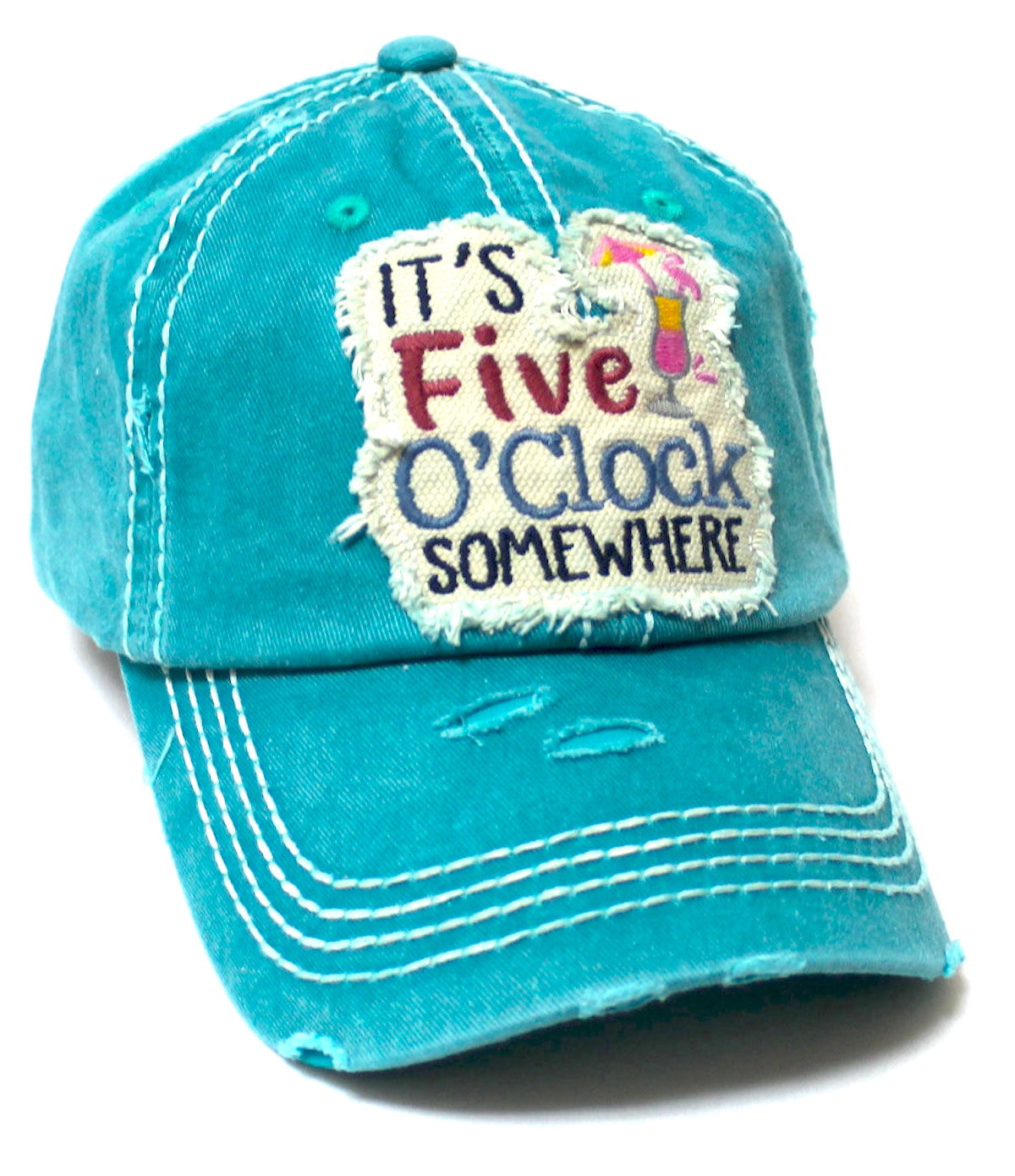 CAPS 'N VINTAGE Women's It's Five O'Clock Somewhere Patch Embroidery Monogram Hat