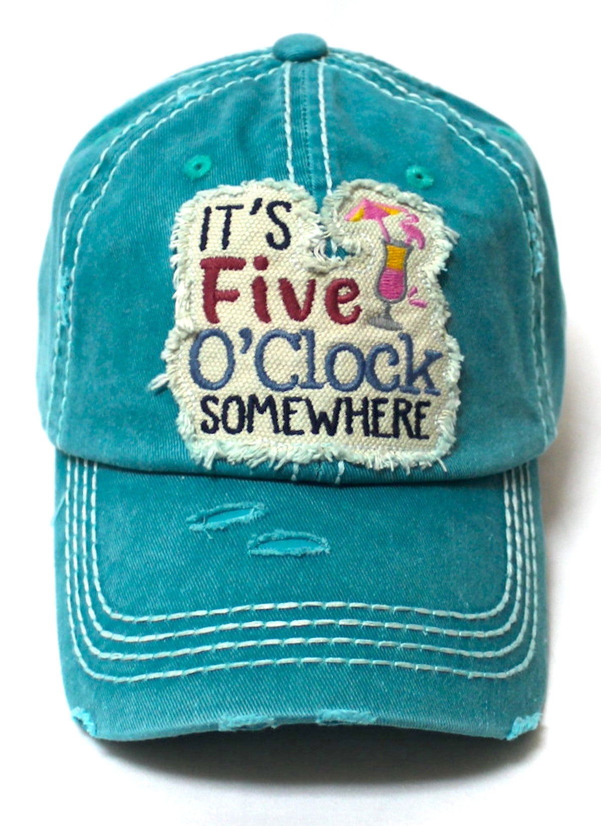CAPS 'N VINTAGE Women's It's Five O'Clock Somewhere Patch Embroidery Monogram Hat