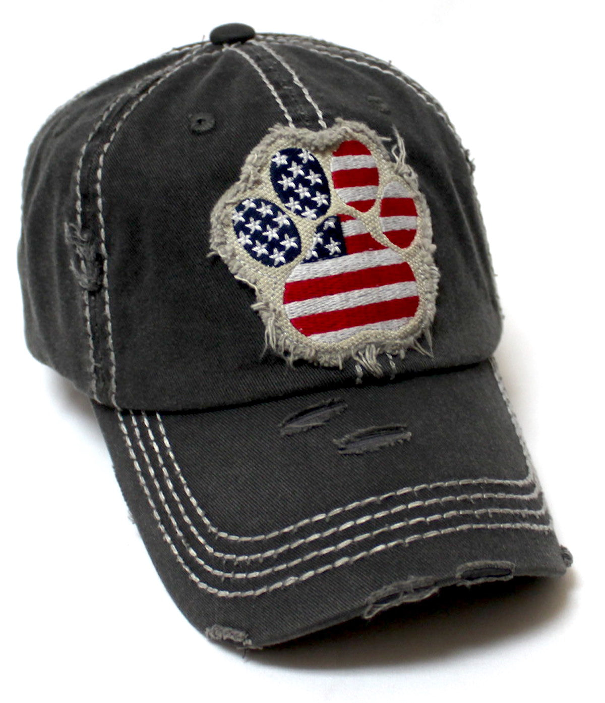 Women's Ballcap American Flag Dog Paw Patch Embroidery Hat, Vintage Black