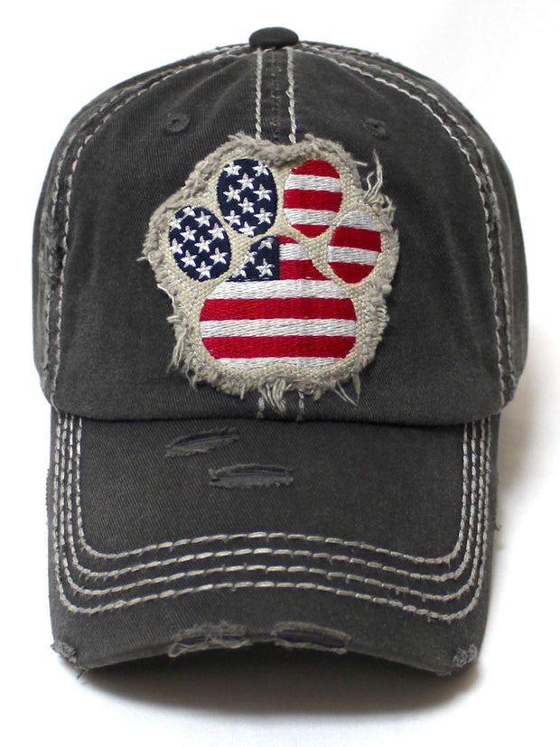 Women's Ballcap American Flag Dog Paw Patch Embroidery Hat, Vintage Black