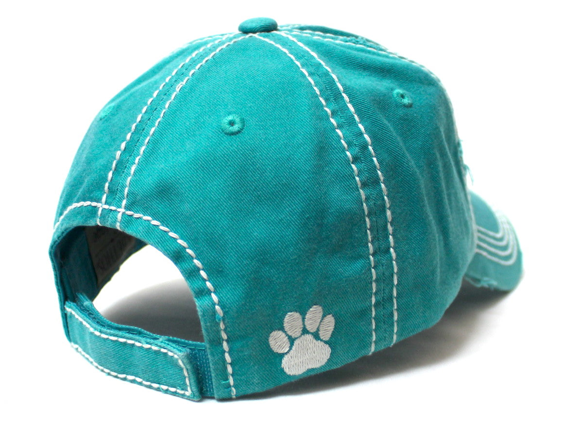 Women's Ballcap American Flag Dog Paw Patch Embroidery Hat, Jewel Turquoise
