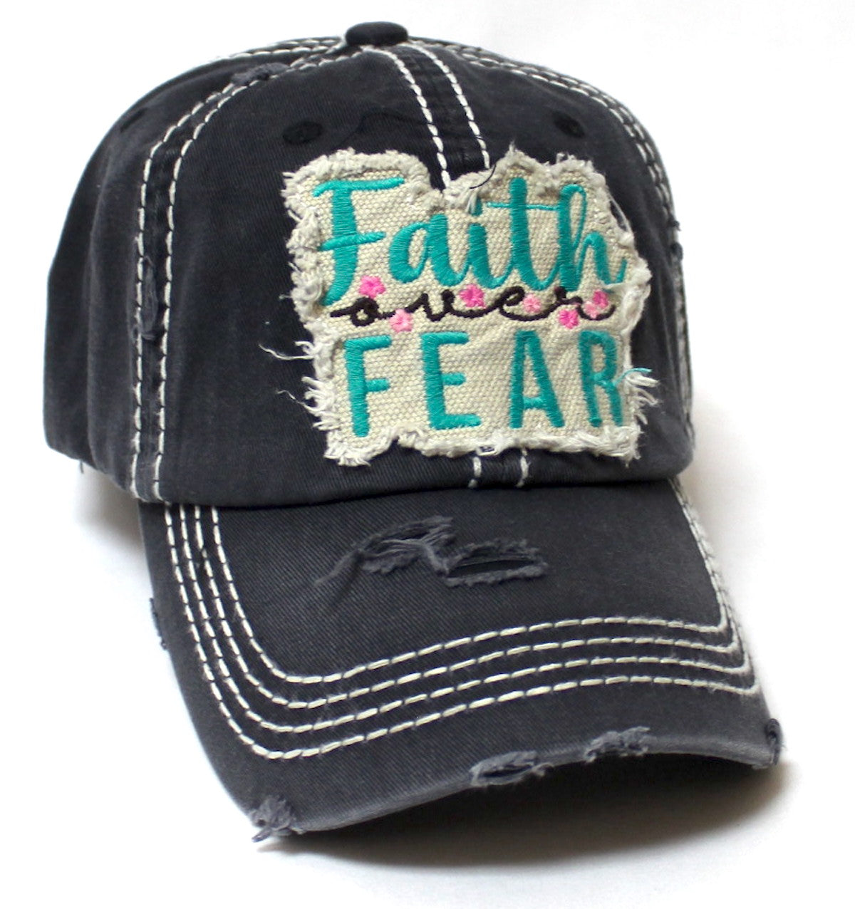 Women's Faith Over Fear Floral Patch Embroidery Monogram Hat